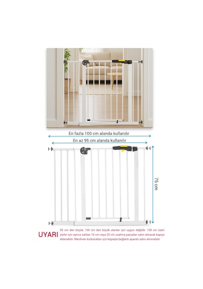 Wellgro Pro 95-100 Cm Çocuk Güvenlik Kapısı, Merdiven Kapısı Ve Korkuluk, Beyaz