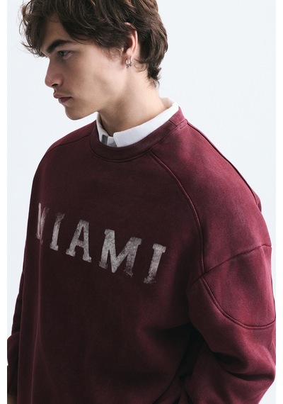 Vamos Miami Baskılı Bisiklet Yaka Sweatshirt Bordo