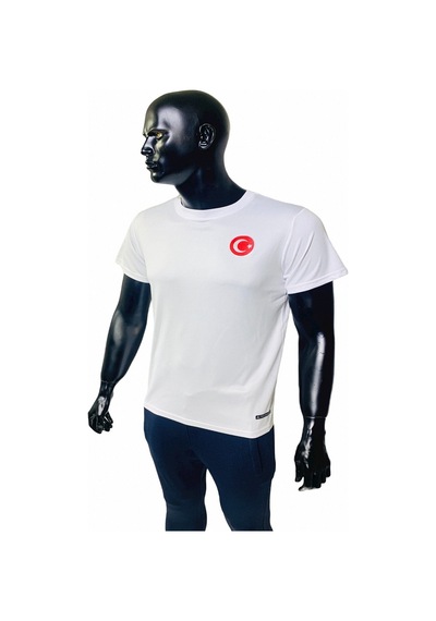 Erkek Beyaz Türkiye A Milli Takım Logolu Günlük Spor Koşu Tişört