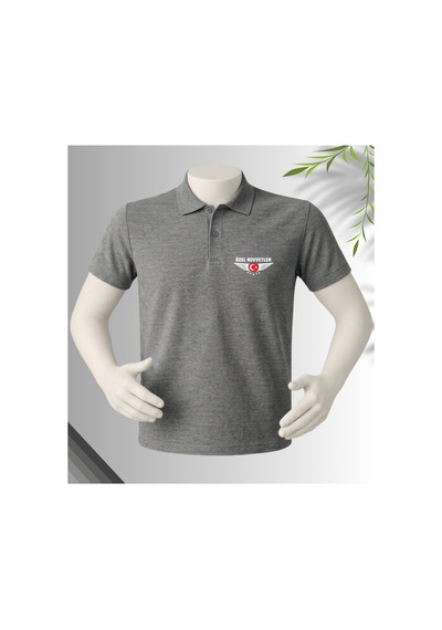 Dafri Özel Kuvvetler Baskılı Polo Yaka %100 Pamuklu T-shirt Gri