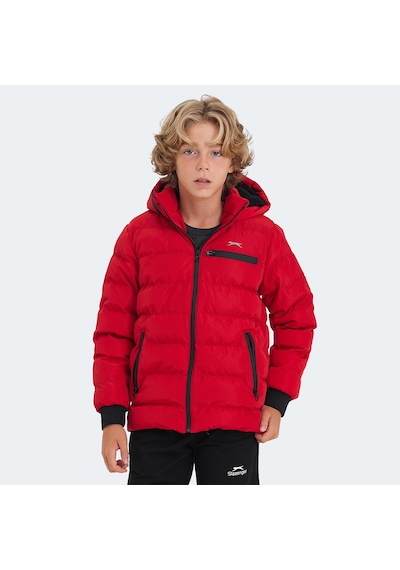 Slazenger CAPTAIN Çocuk Kapüşonlu Şişme Kırmızı Mont & Kaban
