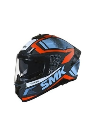 Smk Typhoon Thorn Mat Siyah-mavi-kırmızı Kapalı Kask Güneş Vizörlü