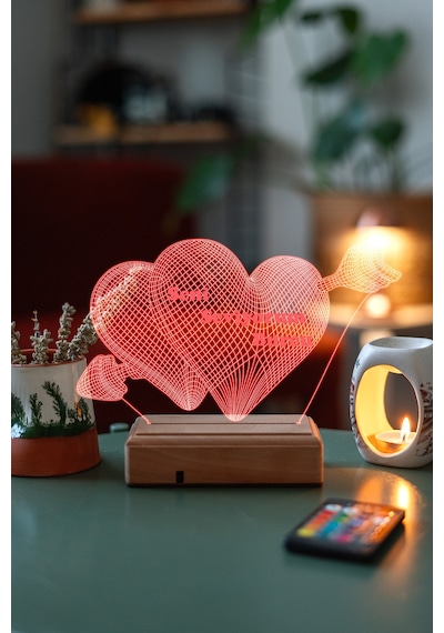 Sevgiliye Hediye 3D Oklu Kalp Seni Seviyorum Led Lamba