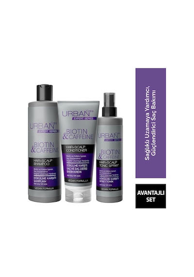Urban Care Expert Biotin & Kafein Dökülme Karşıtı Şampuan 350 ML + Saç Kremi 200 ML + Tonik 200 ML
