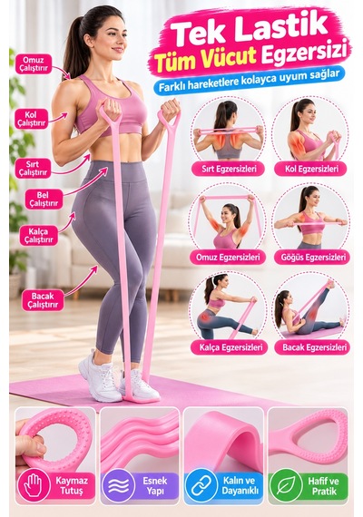 Egzersiz Esnetme Direnç Lastiği 8 Şekilli Pilates Yoga Fitness Kol Bacak Omuz Çalışma Bandı Ev Sporu Çok Renkli