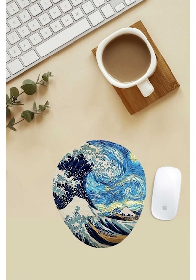 Van Gogh Starry Night The Great Wave Kanagawa Desenli Bilek Destekli Mouse Pad Mousepad