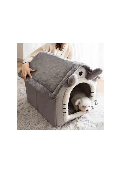 Klasik Model Kedi Evi Yumuşak Kedi Yatağı Derin Uyku Ve Kış Evi Çıkarılabilir Minder Gri Gri,