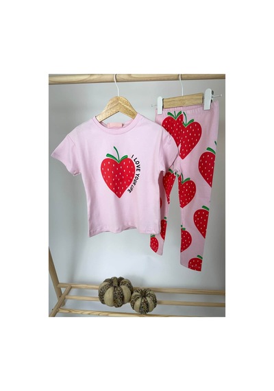 Poala Kids Çilekli Tayt Takım Çok Renkli