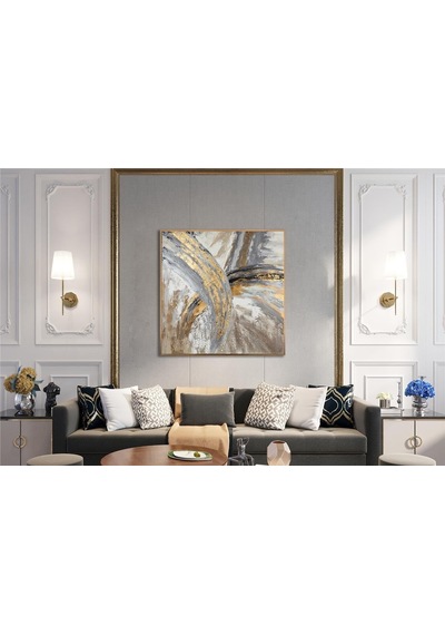 Yağlı Boya Dokulu Tablo Kahve Gold Soyut Altın Çerçeveli U08004-179015