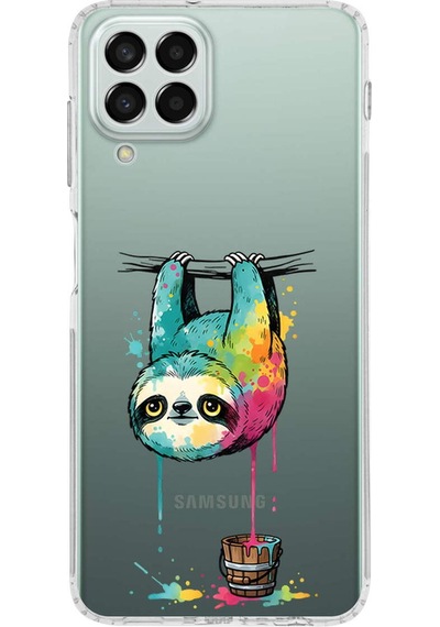 Samsung Galaxy M33 İle Uyumlu Splash Tembel Hayvan Tasarımlı Şeffaf Silikon Kılıf Şeffaf