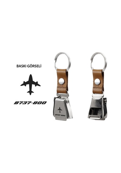 Zekupp B737-800 Uçak Tasarımlı Şişe Açacağı Özellikli Taba Renk Emniyet Kemeri Anahtarlık