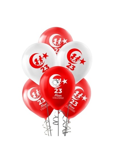 Pastel 23 Nisan Baskılı Balon 100lü Beyaz - Kırmızı