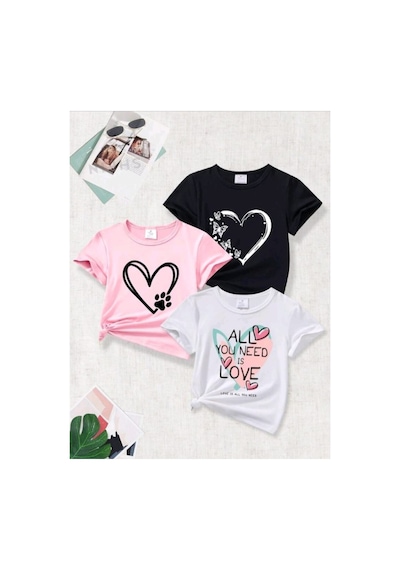 Stil-x Yeniz Sezon 3' Lü Takım Kız Çocuk Tshirt, Çok Renkli, %100 Pamuk Çok Renkli-9