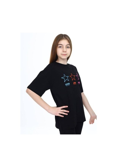 Ekkokids Kız Çocuk Yıldız Baskılı Tshirt-14047 Siyah