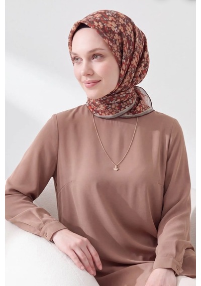 Silk Home Mini Floral Desen Soft Pamuk Eşarp Kahverengi