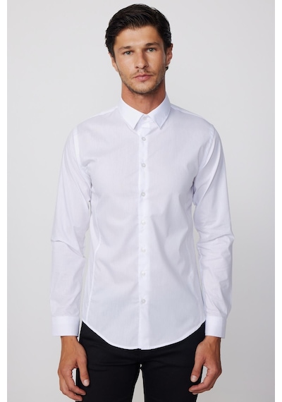 Tudors Slim Fit Arkadan Pensli Önden Kulplu Düz Trend Beyaz Erkek Gömlek-28231-beyaz Beyaz