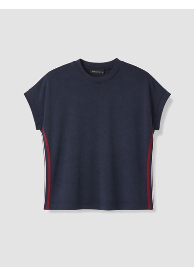 Lcw Everyday Lacivert Şerit Detaylı Soft Touch Oversize Kadın Tişört