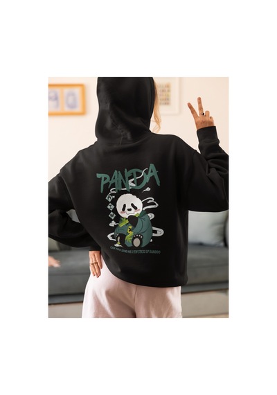 Stil X Sevimli Pandalar Baskılı Kadın Sweatshirt Siyah-8