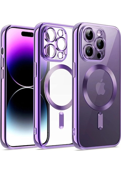Apple iPhone Uyumlu 14 Pro Kılıf Kross Magneticsafe Kapak Mor Düz Renkli