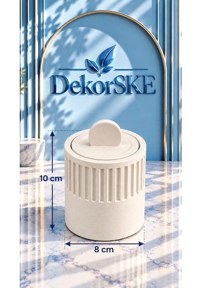 Dekorske - Taş Tozu Kapaklı Dekoratif Kutu - 10x8 Cm - Çizgili Tasarım - Çok Amaçlı Saklama Kutusu Dekoratif Objeler