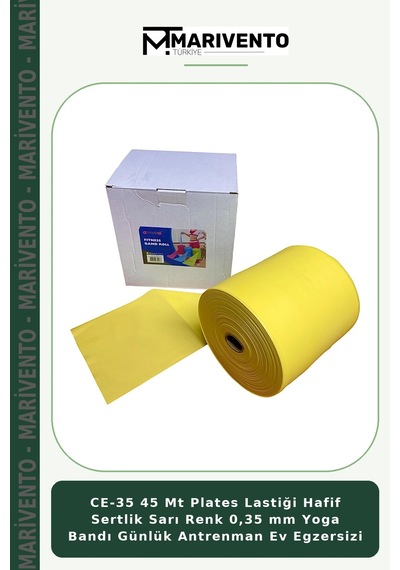 Ce-35 45 Mt Plates Lastiği Hafif Sertlik Sarı Renk 0,35 Mm Yoga Bandı Günlük Antrenman Ev Egzersizi