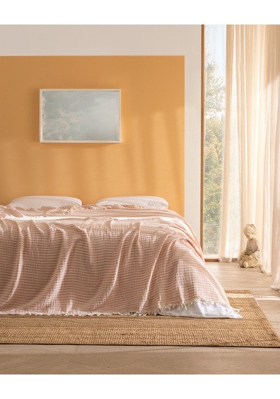 Cyan King Size %100 Pamuk Yatak Örtüsü - Beyaz/pudra 8684427353301 Çok Renkli
