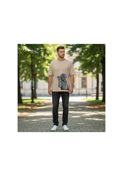 Urbantrendstore Unisex Albert Einstein Oversize Fit Rahat Geniş Salaş T-shirt Günlük Tişört Bej