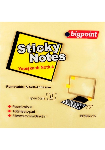 Bigpoint Yapışkanlı Not Kağıdı 75x75 Sarı Bp802-15