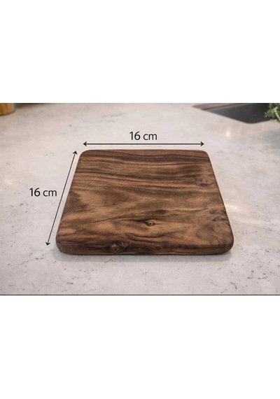 2 Adet Ceviz Ağacı Nihale 16x16 Cm Doğal Masif Ahşap Tencere & Çaydanlık Altlığı