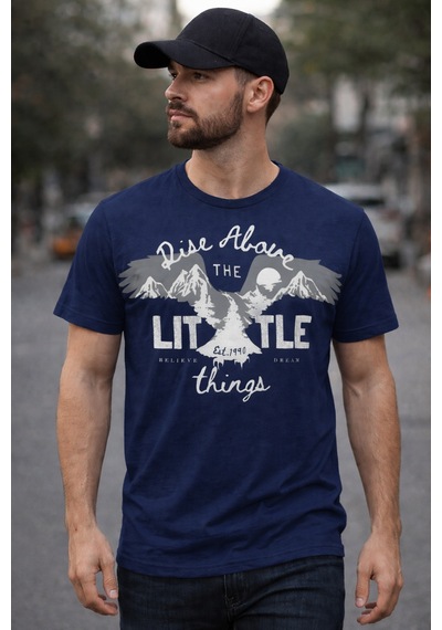 Herkesemoda Litte Things Yazı Detaylı Basic T-shirt Lacivert
