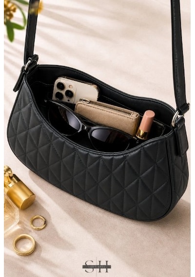 Orijinal Kadın Kolon Askılı Konfor Modeli Mini Baget Tek Gözlü Küçük Boy El Kol Ve Omuz Çantası Siyah 89702502