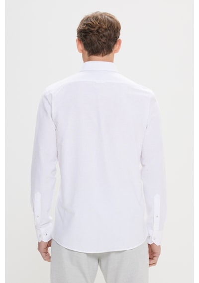 Erkek Beyaz Slim Fit Dar Kesim Düğmeli Yaka Pamuklu Oxford Gömlek Beyaz