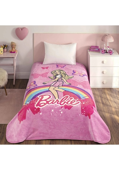 Taç Lisanslı Tek Kişilik Çocuk Battaniye 160x220 -barbie Sun Pembe