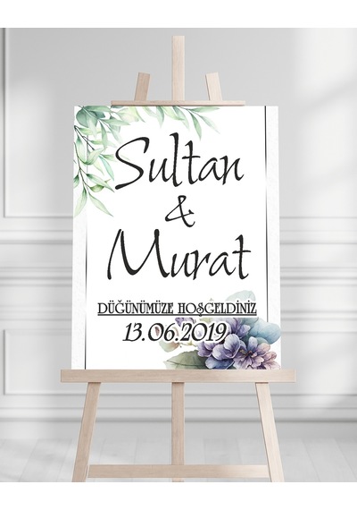 Söz Nişan Düğün İçin 50x70 Karşılama Panosu - Renkli Çiçek Tasarımlı 11 Beyaz