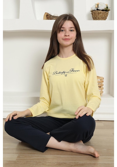 Akbeniz Kız Çocuk Penye Pijama Takım 20422 Sarı