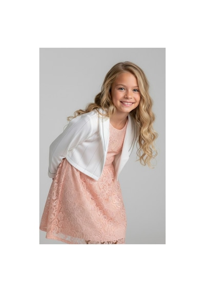 Fesshera Kids Kız Çocuk Dantel Elbise Bolero Ceket Takım 9-12 Yaş Somon