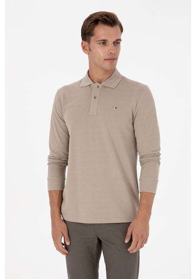 U.S. Polo Assn. Erkek Regular Fit Polo Yaka Koyu Bej Basic Sweatshirt 50315941-VR088