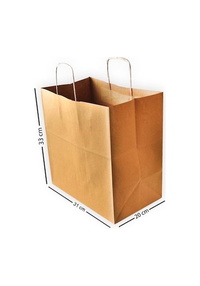 Burgu Saplı Kraft Kağıt Çanta 31X20X33 Cm 10 Adet