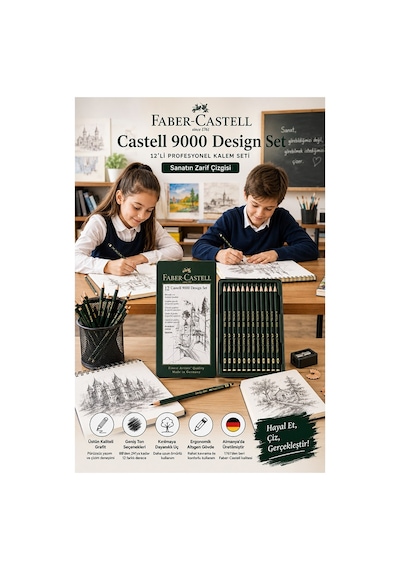 Resim Kalemi Teneke Kutu Faber Castell Dereceli Kalem Seti Karakalem 12 Li Set 5b 4b 3b 2b B Hb F H 2h 3h 4h 5h