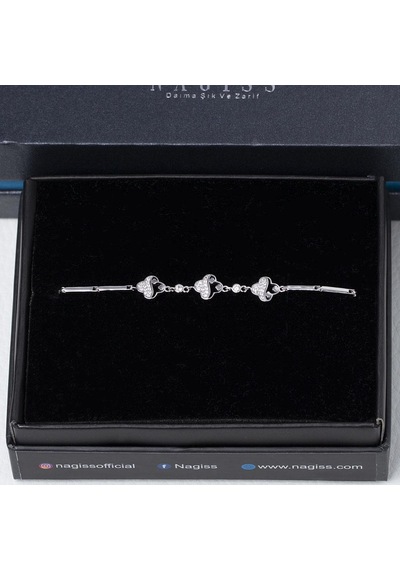Yonca Model Zirkon Taşlı 925 Ayar Gümüş İthal Kadın Bileklik