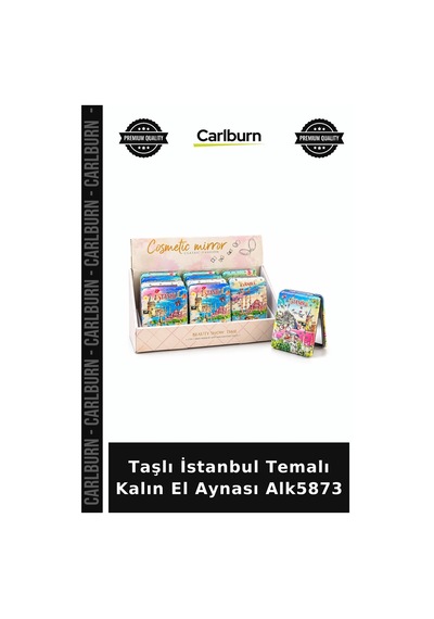 Özel Üretim Hediyelik Şık Aksesuar Makyaj Taşlı İstanbul Temalı Kalın El Aynası Alk5873