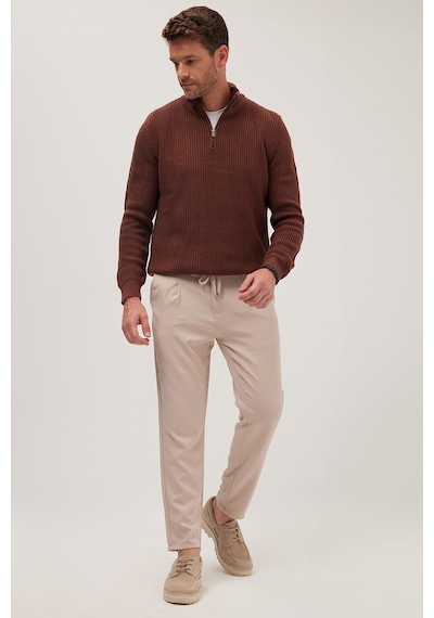 Tudors Erkek Slim Fit Dar Kesim Lastikli Bağcık Detaylı Taş Pantolon-38239 Taş
