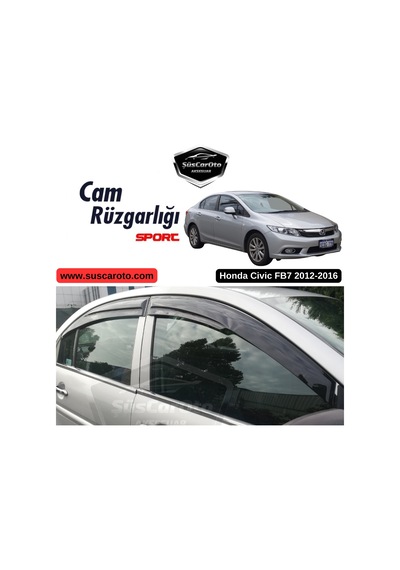 Honda Civic Fb7 2012-2016 Uyumlu Mugen Cam Rüzgarlığı Seti Piano Black 4'lü İthal 00 Şüscaroto Aksesuar