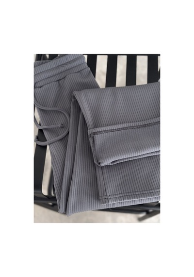 Gugus Kadın Bol Paça İçi Polarlı Fitilli Pantolon Içi Wide Leg Eşofman Altı Füme Füme