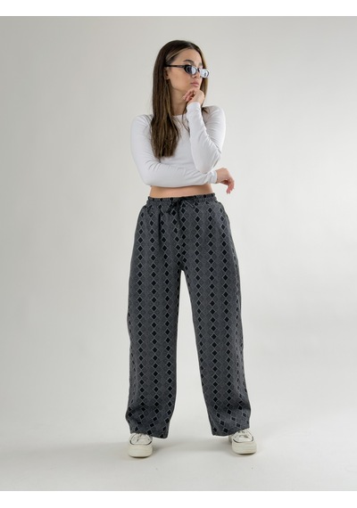 Cocopelli Desenli Kadın Baggy Pantolon Coc2675 Gri