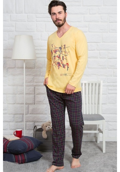 Gazzaz Erkek Uzun Kol Cepli V Yaka Pijama Takım 4772K