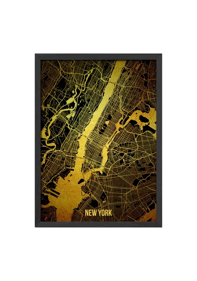 New York Şehir Haritası Siyah Ahşap Çerçeveli Poster, Dekoratif Harita Duvar Tablosu