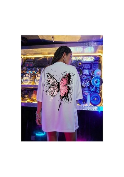 Butik İstanbul Unisex Baskılı Oversize T-shirt - Beyaz