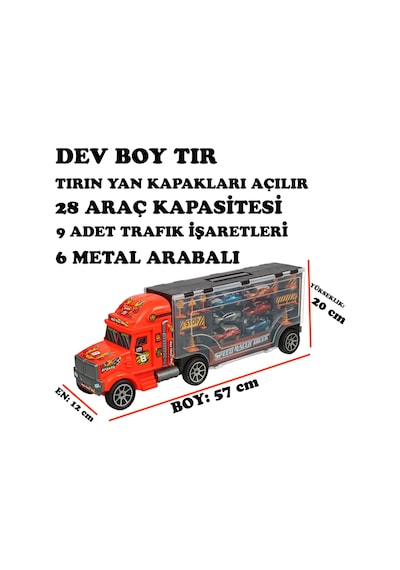 Büyük Taşıyıcı Tır 6 Metal Arabalı Trafik Seti Tır Turuncu - Arabalar Karışık Renk Ve Modeller