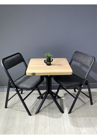 Mercan Sonoma 2 Kişilik Kare Mutfak Yemek Masası Takımı 2+1 Keten Gri 60 Cm Sonoma Gri 2'li